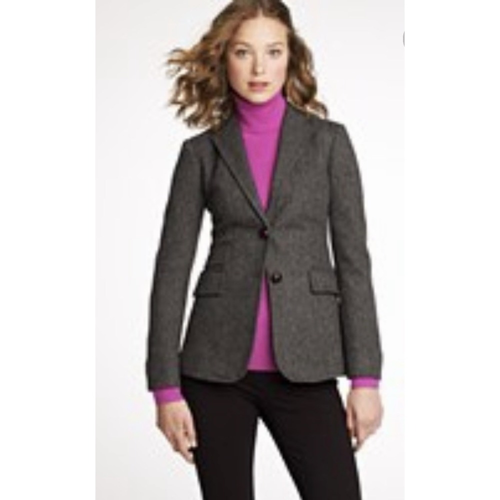 J.CREW Blazer sz.2 Charcoal Gray HACKING Herringbone Riding Jacket Wool 48263